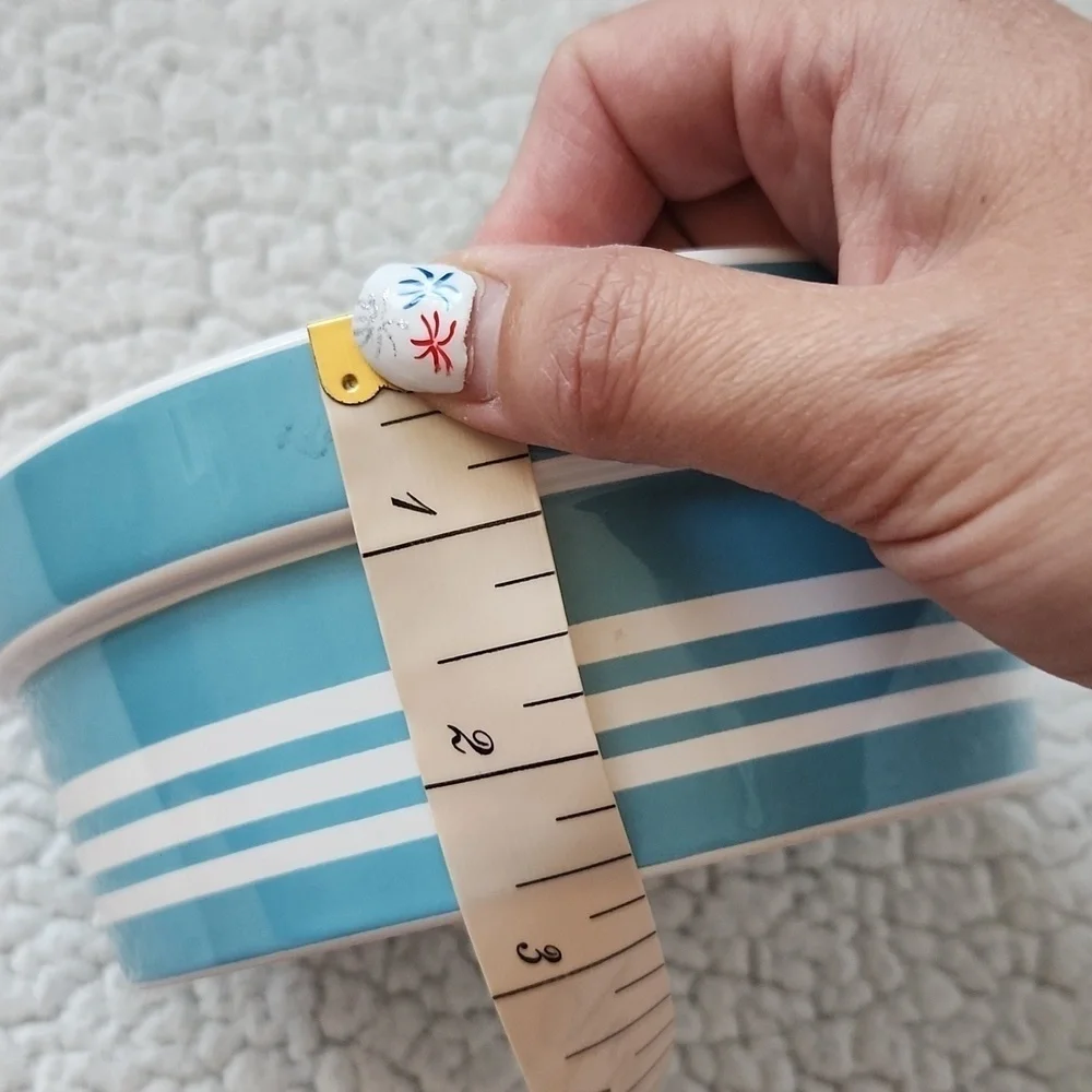 Winifred & Lily Dog Eat Food Bowl Retro Blue And White Striped Bowl With Bone